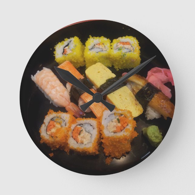 Sushi Raw Food Japansk Meal Delicious Serving Rund Klocka (Framsida)
