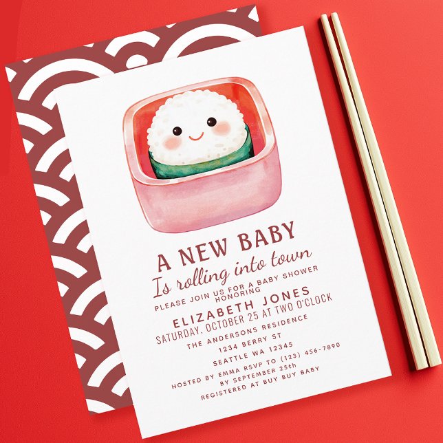 Sushi Ris Boll Kawaii Baby Shower-inbjudan Inbjudningar (Skapare uppladdad)