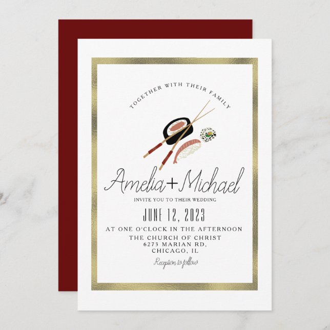 Sushi Roll Asian Japan Restaurant Bröllop Inbjudningar (Fram/baksida)