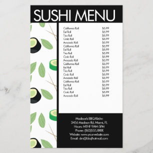 Sushi Roll Asian Restaurant Mönster Menu Flygblad