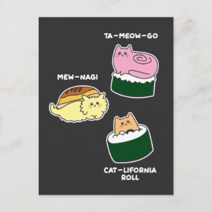 Sushi Roll Cat Animal Pun Vykort