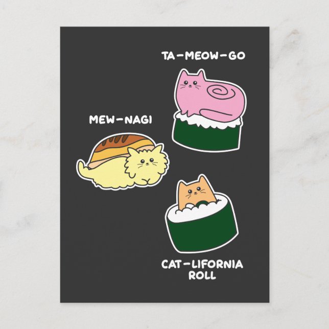 Sushi Roll Cat Animal Pun Vykort (Framsida)