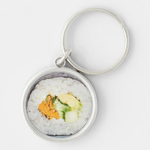 Sushi roll Fish and ris Rund Silverfärgad Nyckelring