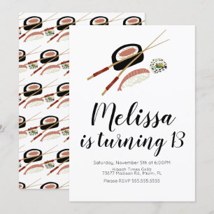 Sushi Roll Salmon Tonåring födelsedagen Hibachi Re Inbjudningar