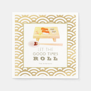 Sushi Roll White x Guld Wave Mönster Pappra Napkin Pappersservett