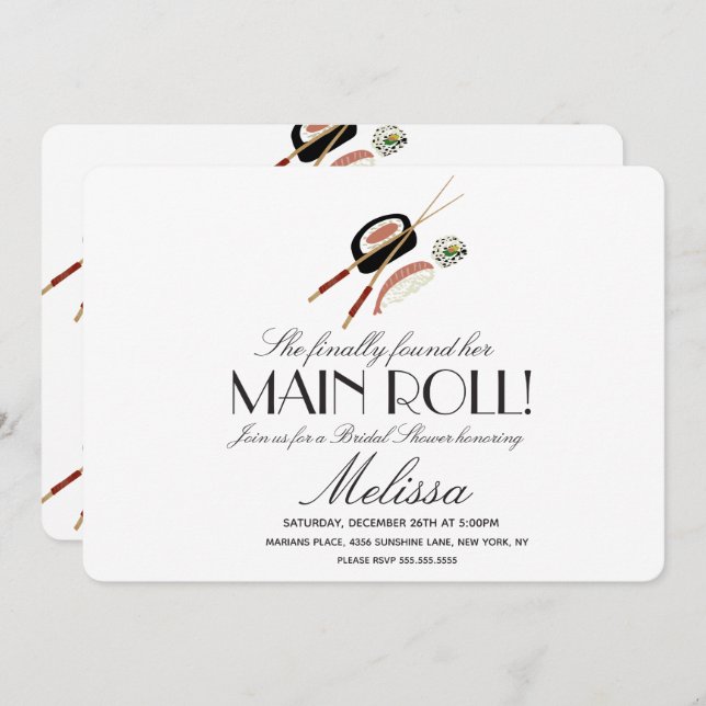 Sushi Rolls Chopsticks Japan Saki Möhippa Inbjudningar (Fram/baksida)