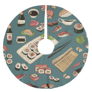 Sushi Rolls: Färgad Sömlös Vintage. Julgransmatta Borstad Polyester
