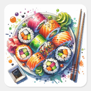 Sushi Rolls Roligt Food Fyrkantigt Klistermärke
