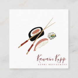 Sushi-rullar Matsäck Burgundy Restauranglogotyp Fyrkantigt Visitkort