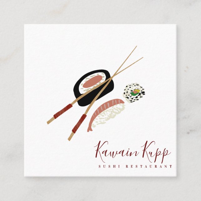 Sushi-rullar Matsäck Burgundy Restauranglogotyp Fyrkantigt Visitkort (Framsida)