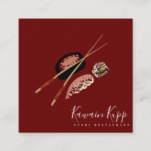 Sushi-rullar Matsugae-restauranglogotyp Fyrkantigt Visitkort (Framsida)
