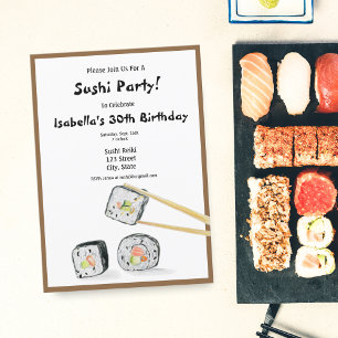 Sushi-rullar med ätpinnar-fest inbjudningar