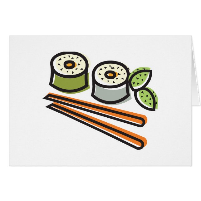 Sushi-rullar och chopsticks hälsningskort (Framsidan Horizontal)
