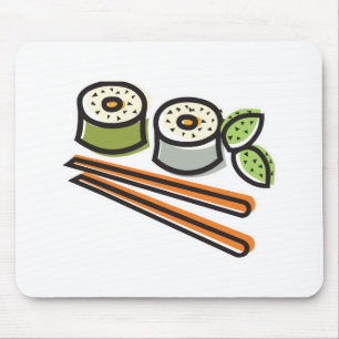 Sushi-rullar och chopsticks musmatta
