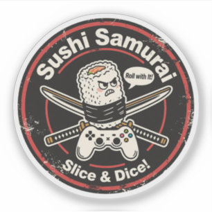 Sushi-rulle i vintage-stil med kontroll och katano klistermärken