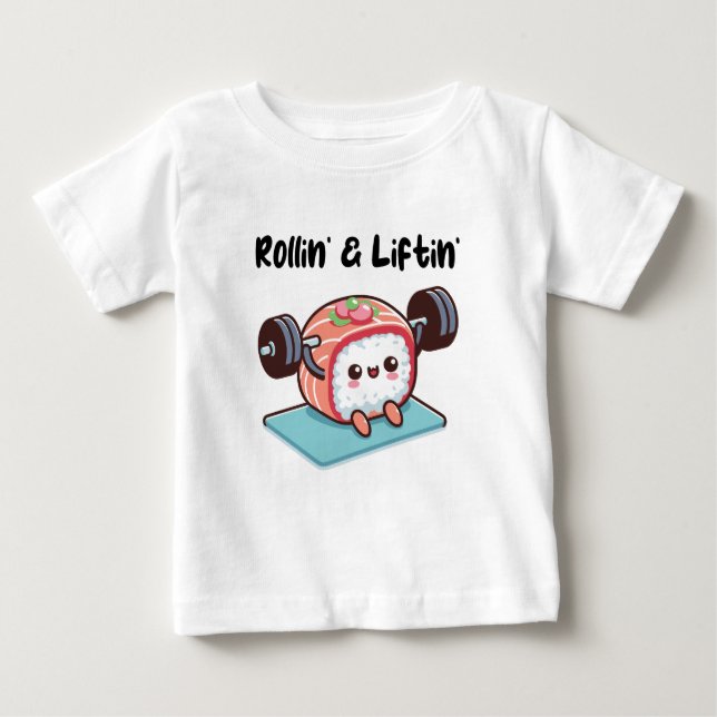 Sushi-rulle lyfter vikter t shirt (Framsida)