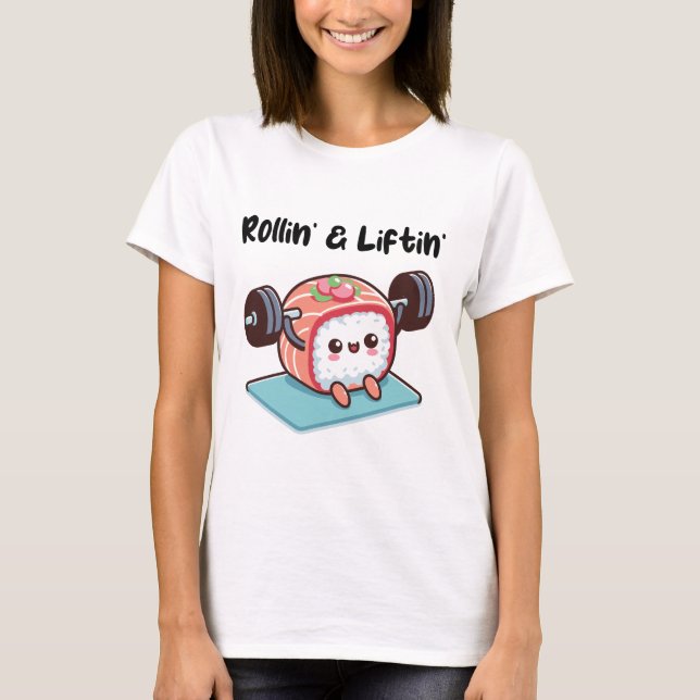 Sushi-rulle lyfter vikter t shirt (Framsida)