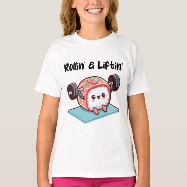 Sushi-rulle lyfter vikter t shirt (Framsida)