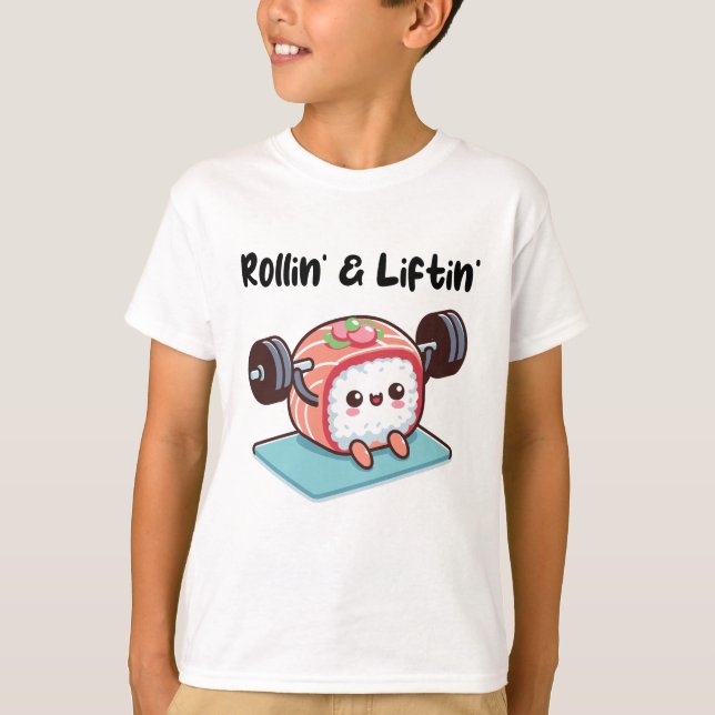 Sushi-rulle lyfter vikter t shirt (Framsida)