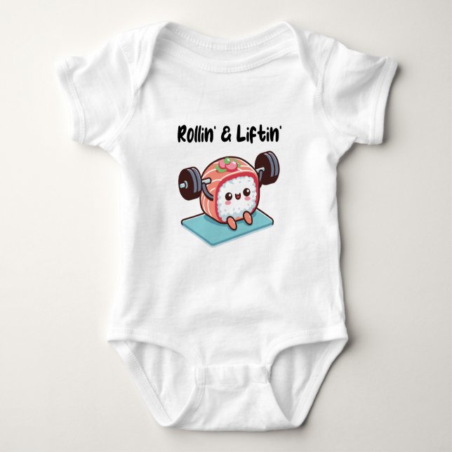 Sushi-rulle lyfter vikter t shirt (Framsida)