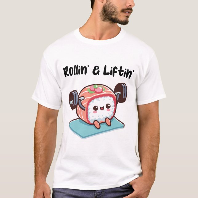 Sushi-rulle som lyfter vikter t shirt (Framsida)