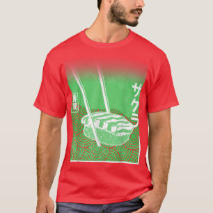 Sushi & Sakura Japansk Cherry Blommar Grönt Färg T Shirt
