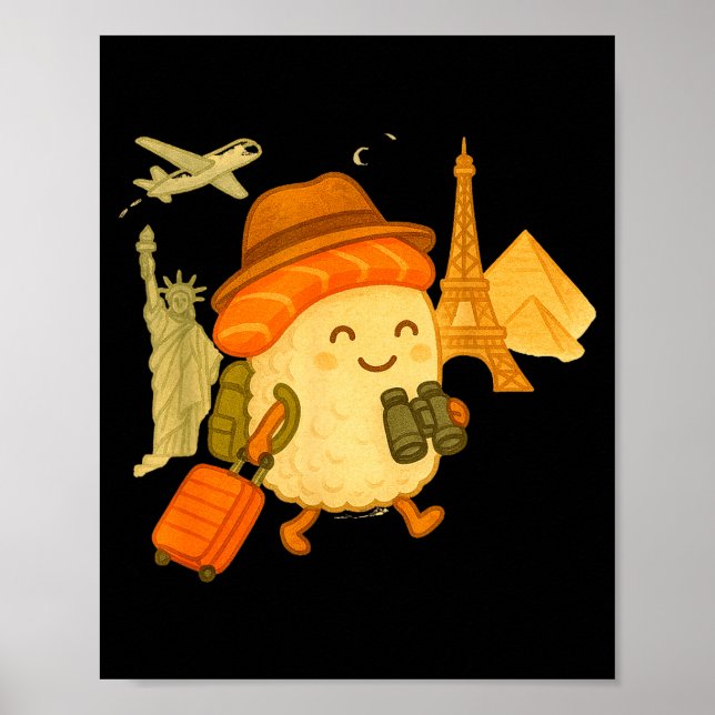 Sushi Salmon Roll Loves To Travel  Poster (Framsidan)
