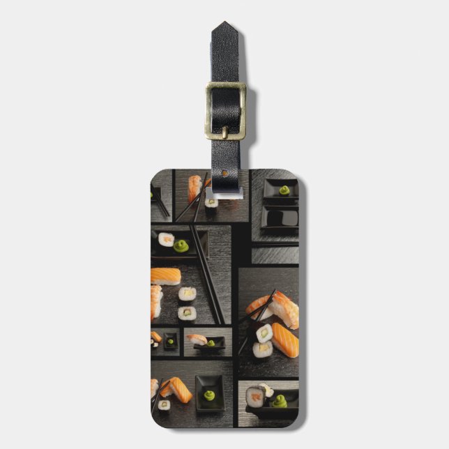 Sushi-samling på svart bakgrund bagagebricka (Vertikal Framsida)