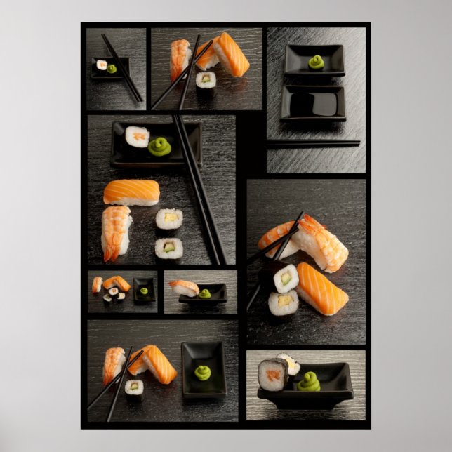 Sushi-samling på svart bakgrund poster (Framsidan)