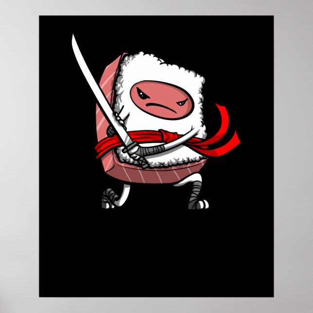 Sushi Samurai Ninja Kawaii Japanska Food Poster (Framsidan)