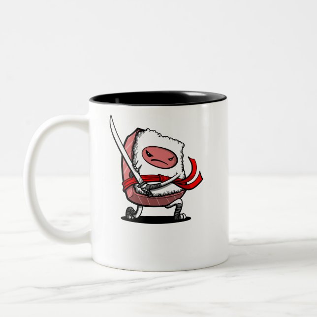 Sushi Samurai Ninja Kawaii Japanska Food Två-Tonad Mugg (Vänster)