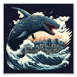Sushi Shark Monster attackerade staden Fototryck