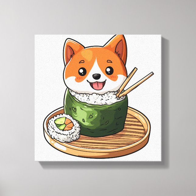 Sushi Shiba � Rolig Mat Hund Canvastryck (Framsida)