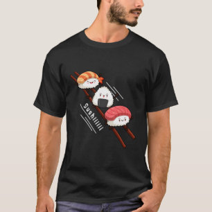 Sushi Sliding on Chopsticks Kawaii Anime Japanska T Shirt