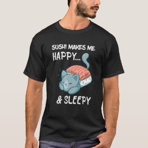Sushi Sömnig Lycklig Cat Asian Sushi Japanska Food T Shirt