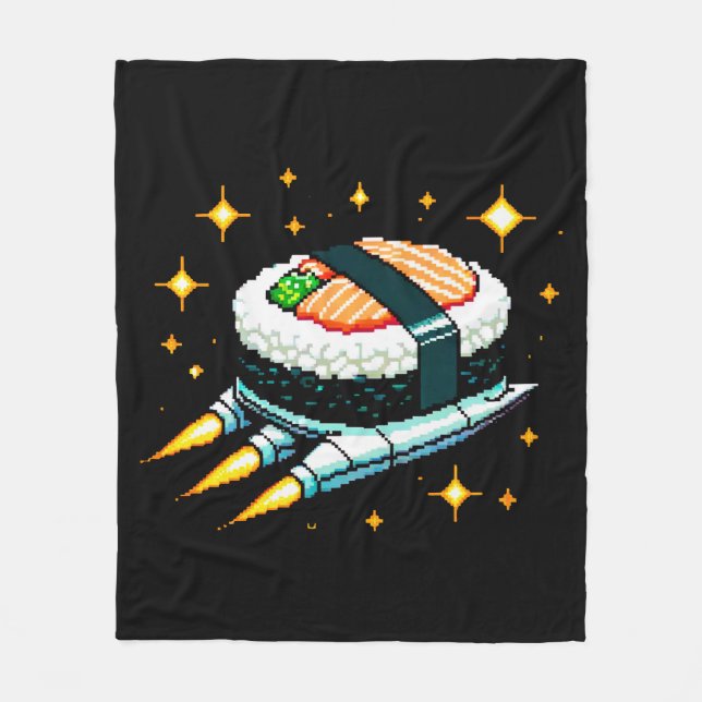 Sushi SpacesHär Pixel Art Flies Sushi Roll Design Fleecefilt (Framsidan)
