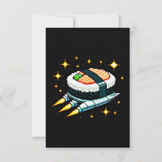 Sushi SpacesHär Pixel Art Flies Sushi Roll Design Kort (Framsida)