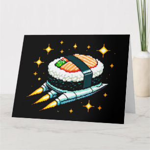 Sushi SpacesHär Pixel Art Flies Sushi Roll Design Kort
