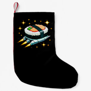 Sushi SpacesHär Pixel Art Flies Sushi Roll Design Liten Julstrumpa