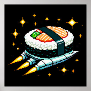 Sushi SpacesHär Pixel Art Flies Sushi Roll Design Poster