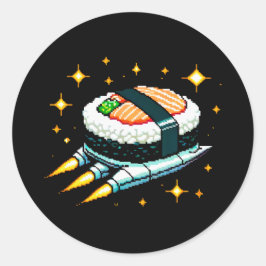 Sushi SpacesHär Pixel Art Flies Sushi Roll Design Runt Klistermärke