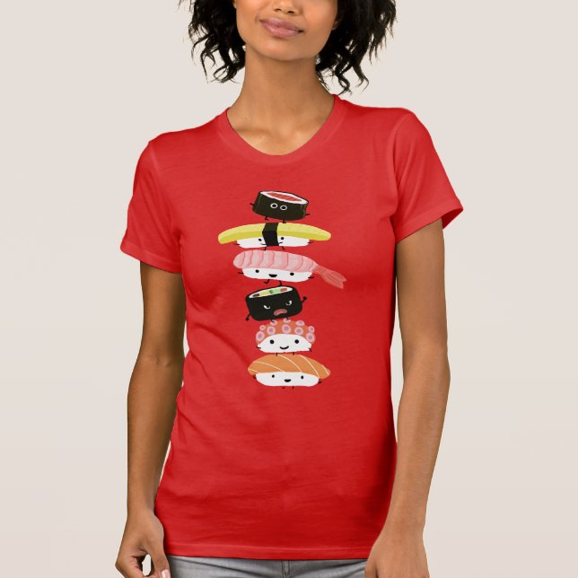 Sushi Stack - Roligt Torn i Kawaii Sushi Friends T Shirt (Framsida)