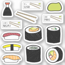 Sushi Sticker Lakan Set Cute Food Illustration Klistermärken