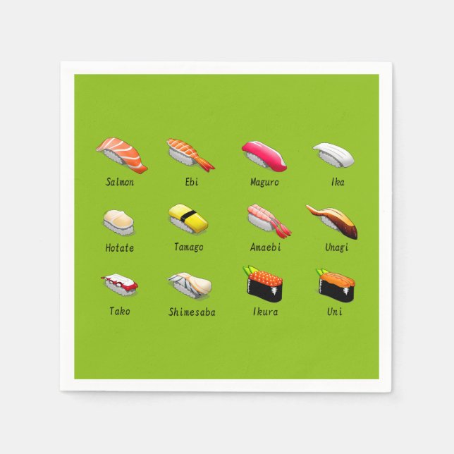 Sushi stilar gullkawaii Japansk middag party Pappersservett (Framsidan)