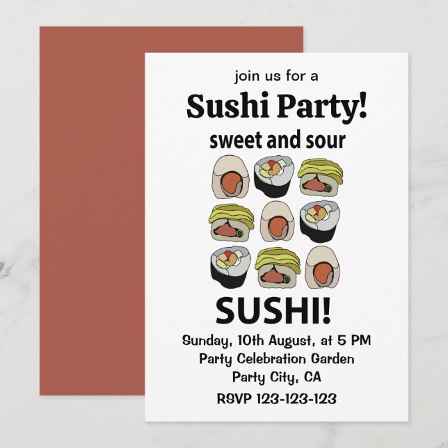 Sushi Sweet and Sour Sushi  Inbjudningar (Fram/baksida)