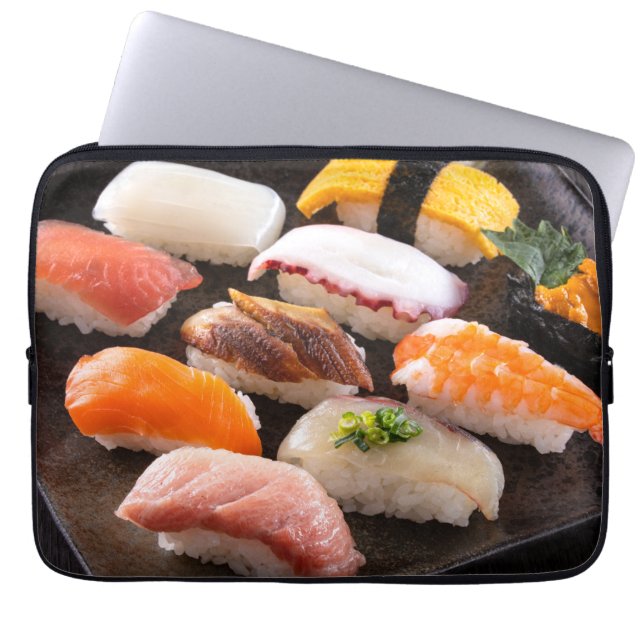 Sushi Symphony – Vibrant Nigiri Art Laptop Sleeve (Framsidan)