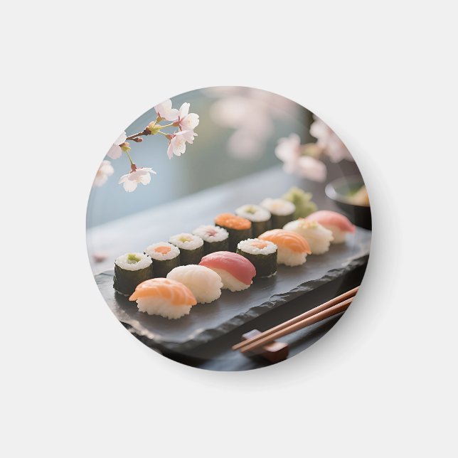 Sushi Tallrik Körsbärsblomning Magnet (Framsidan)