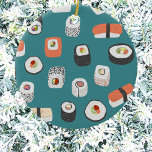 Sushi Teal Ceramic Ornament<br><div class="desc">Visa kärlek av sushi-,  nigiri- och maki-rullar med denna roligt alternativ julprydnad. Originalkonst av Nic Squirrell. Prova de andra formerna för att se vilka du föredrar,  eller beställ en sort för kohesiv dekoration!</div>