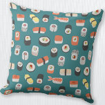 Sushi Teal Grönt Kudde<br><div class="desc">Roligt teal grönt Japansk sushi mönster. Originalkonst av Nic Squirrell.</div>
