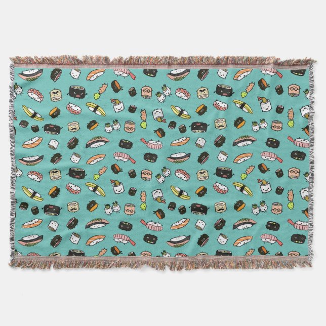 Sushi-tecken Mönster Kawaii Sushi-tecken Filt (Framsidan)